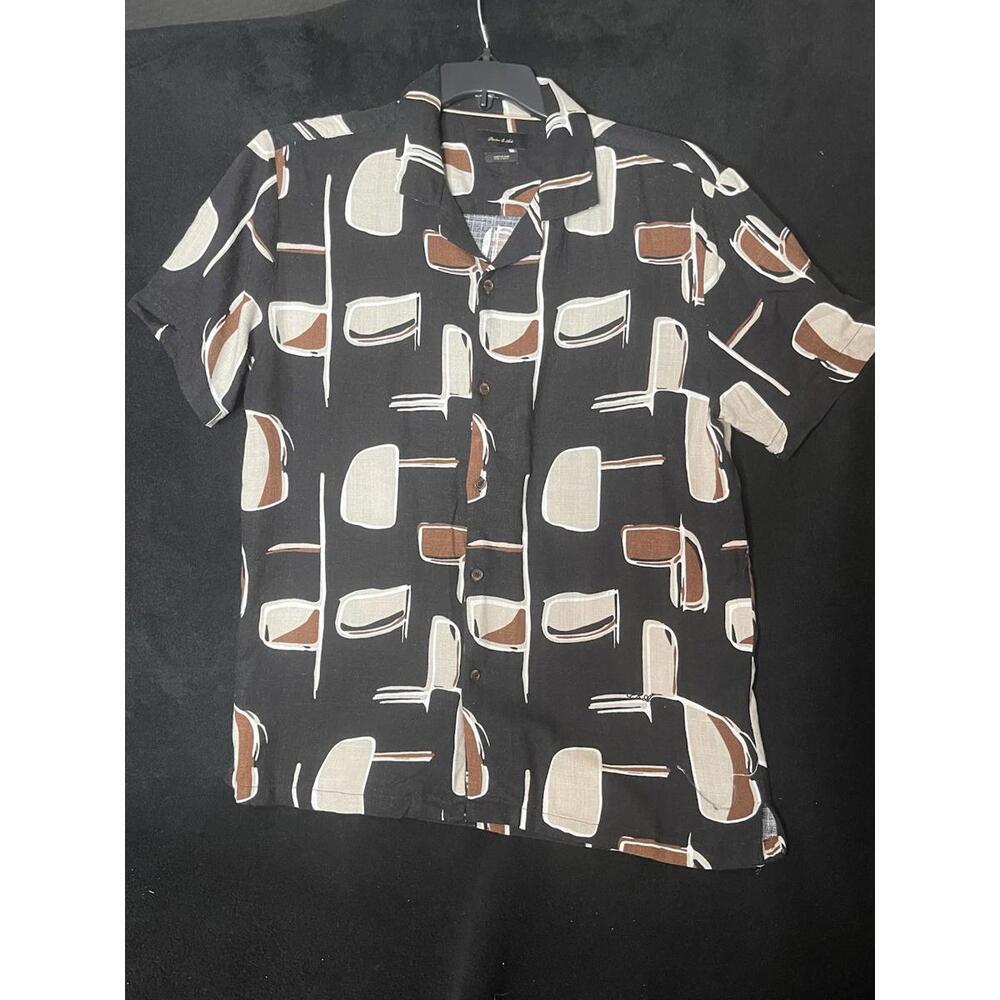 Men’s Porter & Ash AbstractPrint ShortSleeve Button-Up Shirt Size M Black Brown